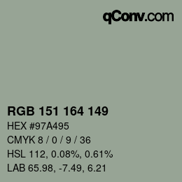 カラーコード: RGB 151 164 149 | qconv.com