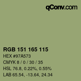 Color code: RGB 151 165 115 | qconv.com