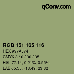 カラーコード: RGB 151 165 116 | qconv.com