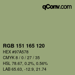 Color code: RGB 151 165 120 | qconv.com