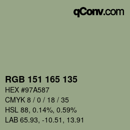 カラーコード: RGB 151 165 135 | qconv.com