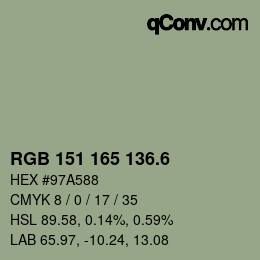カラーコード: RGB 151 165 136.6 | qconv.com