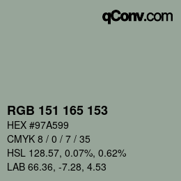 カラーコード: RGB 151 165 153 | qconv.com