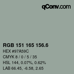 カラーコード: RGB 151 165 156.6 | qconv.com