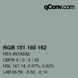 Color code: RGB 151 165 162 | qconv.com