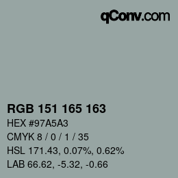 カラーコード: RGB 151 165 163 | qconv.com