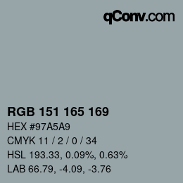 カラーコード: RGB 151 165 169 | qconv.com