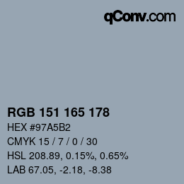 Color code: RGB 151 165 178 | qconv.com