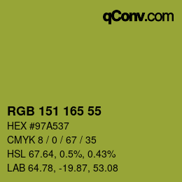 Color code: RGB 151 165 55 | qconv.com