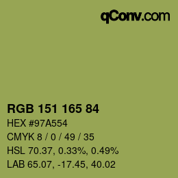 Color code: RGB 151 165 84 | qconv.com