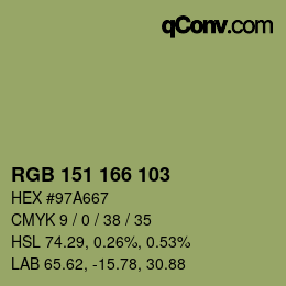 Color code: RGB 151 166 103 | qconv.com