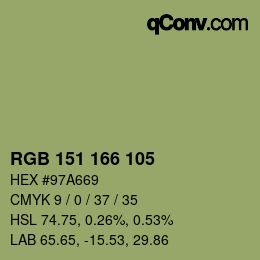 Color code: RGB 151 166 105 | qconv.com