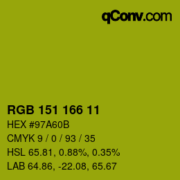 Color code: RGB 151 166 11 | qconv.com