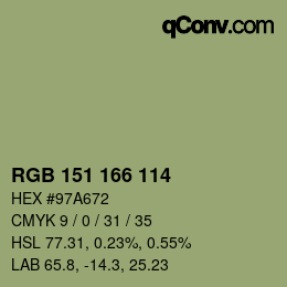カラーコード: RGB 151 166 114 | qconv.com
