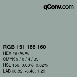 Color code: RGB 151 166 160 | qconv.com