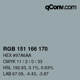 Color code: RGB 151 166 170 | qconv.com