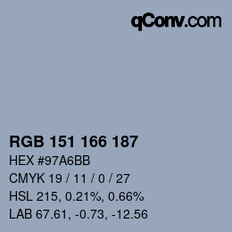 Color code: RGB 151 166 187 | qconv.com