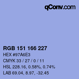 カラーコード: RGB 151 166 227 | qconv.com