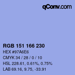 Color code: RGB 151 166 230 | qconv.com