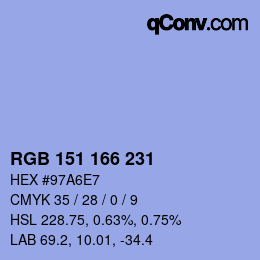 Color code: RGB 151 166 231 | qconv.com