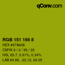 颜色代码: RGB 151 166 8 | qconv.com