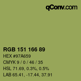 Color code: RGB 151 166 89 | qconv.com