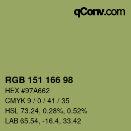 Color code: RGB 151 166 98 | qconv.com
