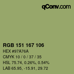 Color code: RGB 151 167 106 | qconv.com