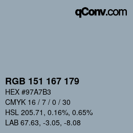 Color code: RGB 151 167 179 | qconv.com