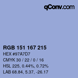 カラーコード: RGB 151 167 215 | qconv.com