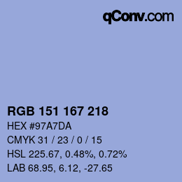 Color code: RGB 151 167 218 | qconv.com
