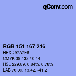 Color code: RGB 151 167 246 | qconv.com