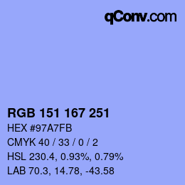 Color code: RGB 151 167 251 | qconv.com