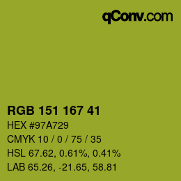 Color code: RGB 151 167 41 | qconv.com