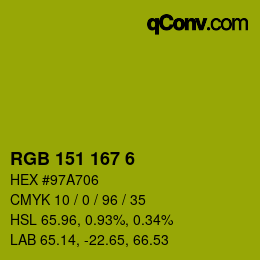 Color code: RGB 151 167 6 | qconv.com