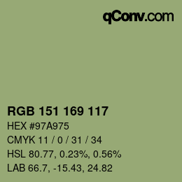 颜色代码: RGB 151 169 117 | qconv.com