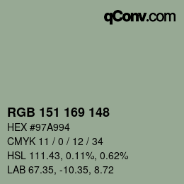 Color code: RGB 151 169 148 | qconv.com