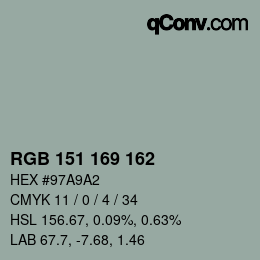 Color code: RGB 151 169 162 | qconv.com