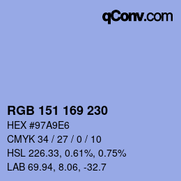 Color code: RGB 151 169 230 | qconv.com