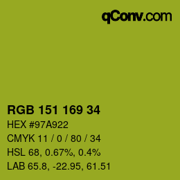 Color code: RGB 151 169 34 | qconv.com