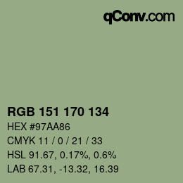 Color code: RGB 151 170 134 | qconv.com