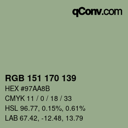 Color code: RGB 151 170 139 | qconv.com