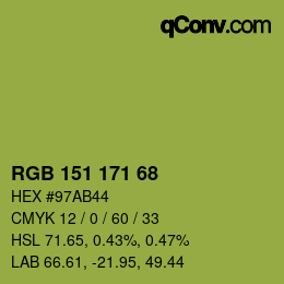 Color code: RGB 151 171 68 | qconv.com