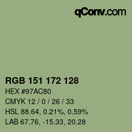 Color code: RGB 151 172 128 | qconv.com