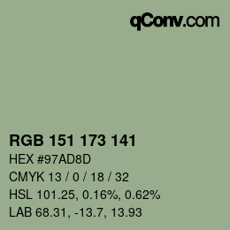 Color code: RGB 151 173 141 | qconv.com