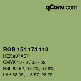 Color code: RGB 151 174 113 | qconv.com