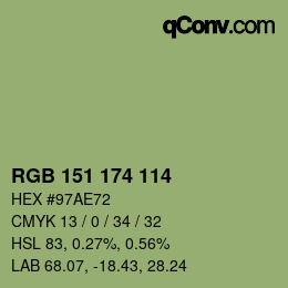 Color code: RGB 151 174 114 | qconv.com