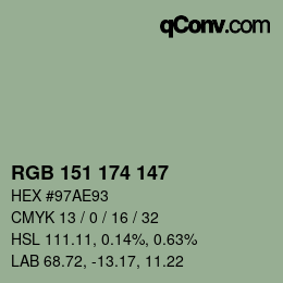 Color code: RGB 151 174 147 | qconv.com