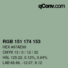 Color code: RGB 151 174 153 | qconv.com