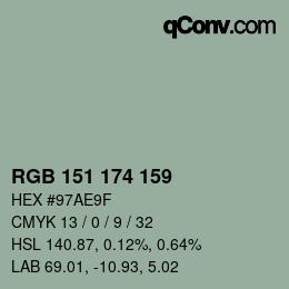 カラーコード: RGB 151 174 159 | qconv.com